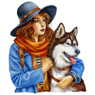 Woman & Her Husky Sticker