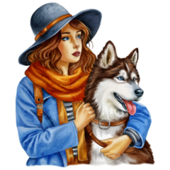 Woman & Her Husky Sticker