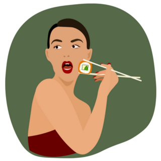 Woman Holding Chopsticks, Japanese Cuisine Sticker