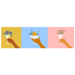 Woman Holds Wine Glass With Blooming Flowers Sticker