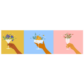 Woman Holds Wine Glass With Blooming Flowers Sticker