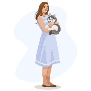 Woman & Husky Pup Sticker