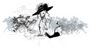 Woman In A Horse Racecourse Illustration Sticker