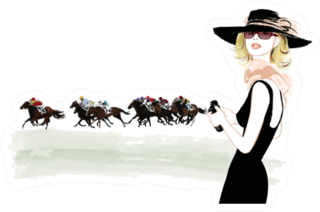 Woman In A Horse Racecourse With Binoculars Sticker