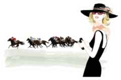 Woman In A Horse Racecourse With Binoculars Sticker