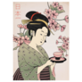 Woman In A Kimono Holding A Teacup Japanese Sticker
