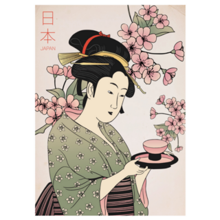 Woman In A Kimono Holding A Teacup Japanese Sticker