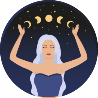 Woman In Blue And The Phases Of The Moon Sticker