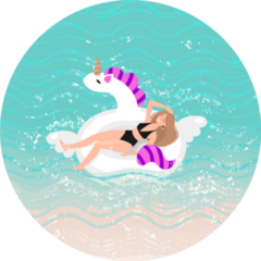 Woman On Beach In Unicorn Float Sticker