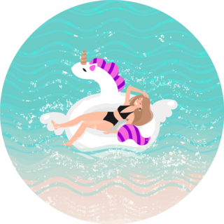 Woman On Beach In Unicorn Float Sticker