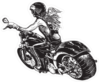 Woman on Motorcycle Illustration Sticker