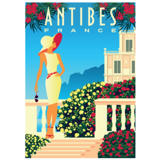Woman On Vacation French Riviera Antibes Illustration Sticker