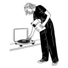 Woman Playing Vinyl Record Enjoys Music Sticker
