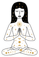 Woman Praying Boho Sun Moon Illustration Sticker