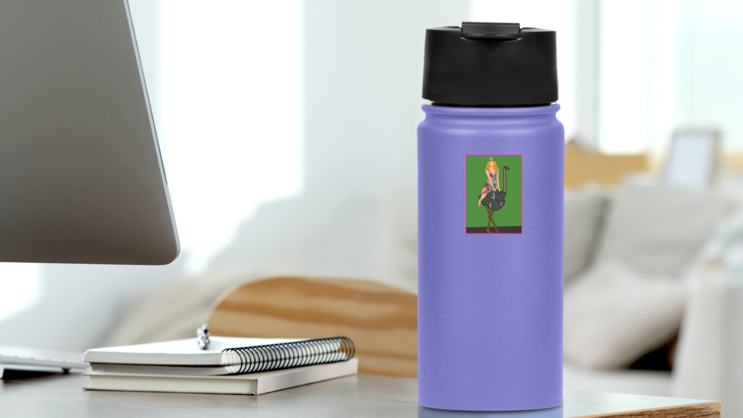 Woman Riding An Ostrich Sticker on a Water Bottle (New) example