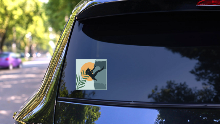 Woman Rock Climbing Abstract Sticker on a Rear Car Window (New) example