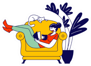 Woman Sitting On Cozy Armchair At Home Reading Sticker
