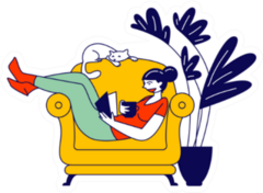 Woman Sitting On Cozy Armchair At Home Reading Sticker