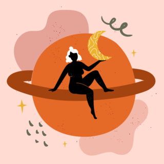 Woman Sitting On Saturn Planet Sticker