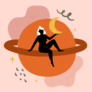 Woman Sitting On Saturn Planet Sticker