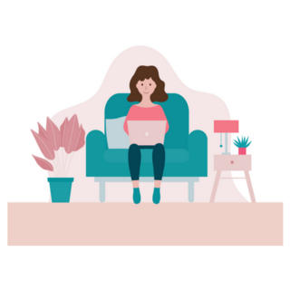 Woman Sitting The Couch Working From Home Sticker