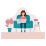 Woman Sitting The Couch Working From Home Sticker