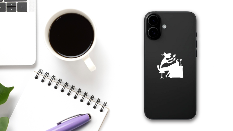 Woman Typing On A Type Writer Sticker on a Phone (New) example