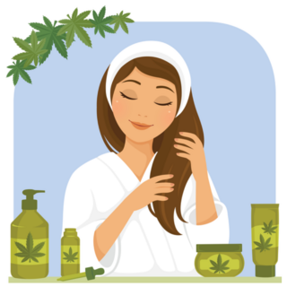 Woman Using Cannabis Oil Hair Products Sticker