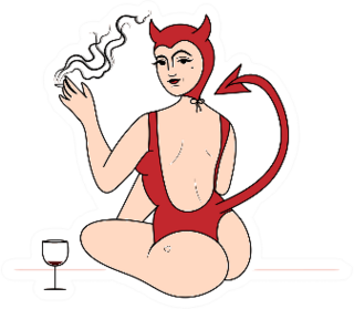 Woman Wearing A Devil Costume While Smoking A Cigarette Sticker