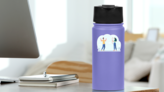 Woman With Bow Aiming Arrow At Apple On Mans Head Sticker on a Water Bottle (New) example
