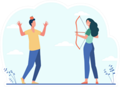 Woman With Bow Aiming Arrow At Apple On Mans Head Sticker