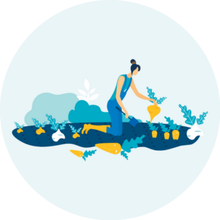 Woman With Spade In Hand On Garden Bed Sticker