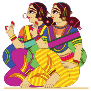 Women From Royal Families Drawn In Madhubani Kalamkari Sticker