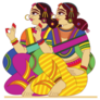 Women From Royal Families Drawn In Madhubani Kalamkari Sticker