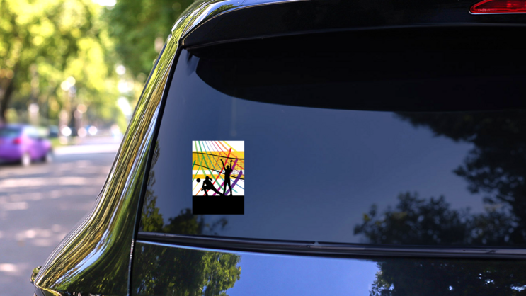 Women Volleyball Players Celebration Sticker on a Rear Car Window (New) example