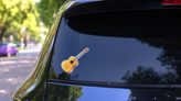 Wooden Acoustic Guitar Sticker on a Rear Car Window (New) example
