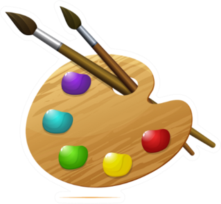 Wooden Artists Palette With Paints And Brushes Sticker