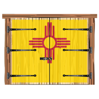 Wooden Barn Double Door With New Mexico State Flag Sticker
