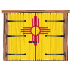 Wooden Barn Double Door With New Mexico State Flag Sticker