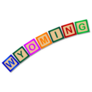 Wooden Blocks Spelling Wyoming Sticker
