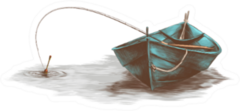 Wooden Boat With Fishing Rod Colored Drawing Sticker
