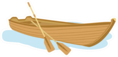Wooden Boat With Oars Illustration Sticker