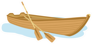 Wooden Boat With Oars Illustration Sticker