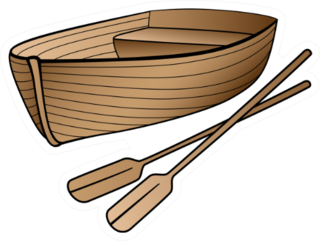 Wooden Boat With Oars Sticker