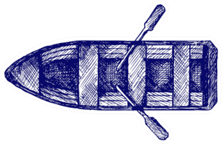 Wooden Boat With Paddles In Blue Sketch Sticker