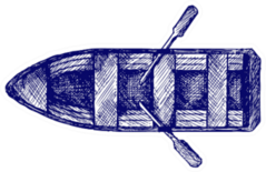 Wooden Boat With Paddles In Blue Sketch Sticker
