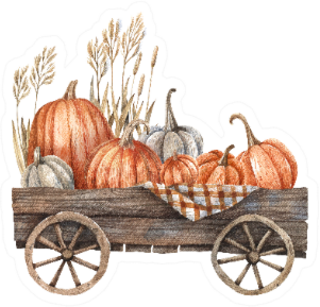 Wooden Cart With Pumpkins Watercolor Autumn Sticker