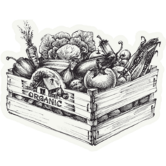 Wooden Crate Full Of Organic Food Grown In A Garden Sticker