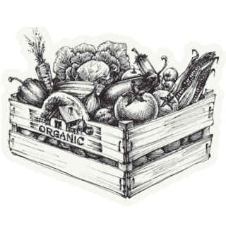 Wooden Crate Full Of Organic Food Grown In A Garden Sticker