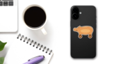 Wooden Hippo Icon Sticker on a Phone (New) example